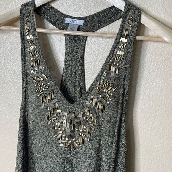 Cache Shirt Women's Medium Green Swing Tank Top Beads Embroidered V-neck Vintage - Picture 5 of 11